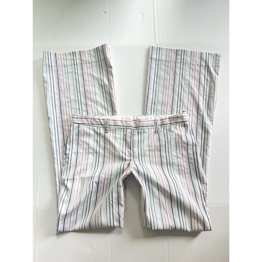 2000s Low Rise Pastel Pinstripe Flared Trousers Button Office Siren Y2K Preppy